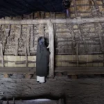 北見市のところ遺跡の森にある、竪穴住居跡の内部を見学し歴史を体感する様子